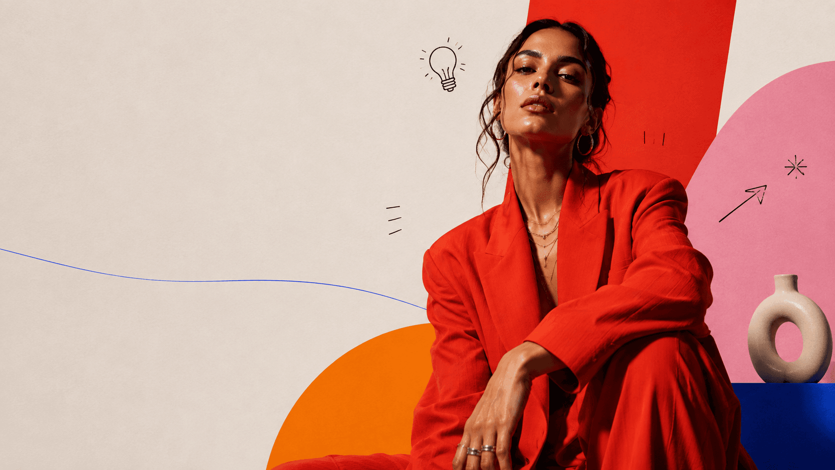 Editorial portrait in a red studio scene